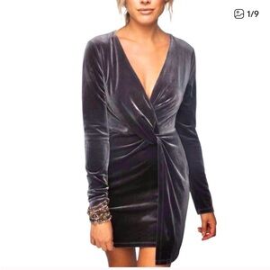AKIRA Velvet Twist Front Dress Gray